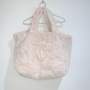 Victoria's Secret cream faux fur super soft tote bag zip close new with tags